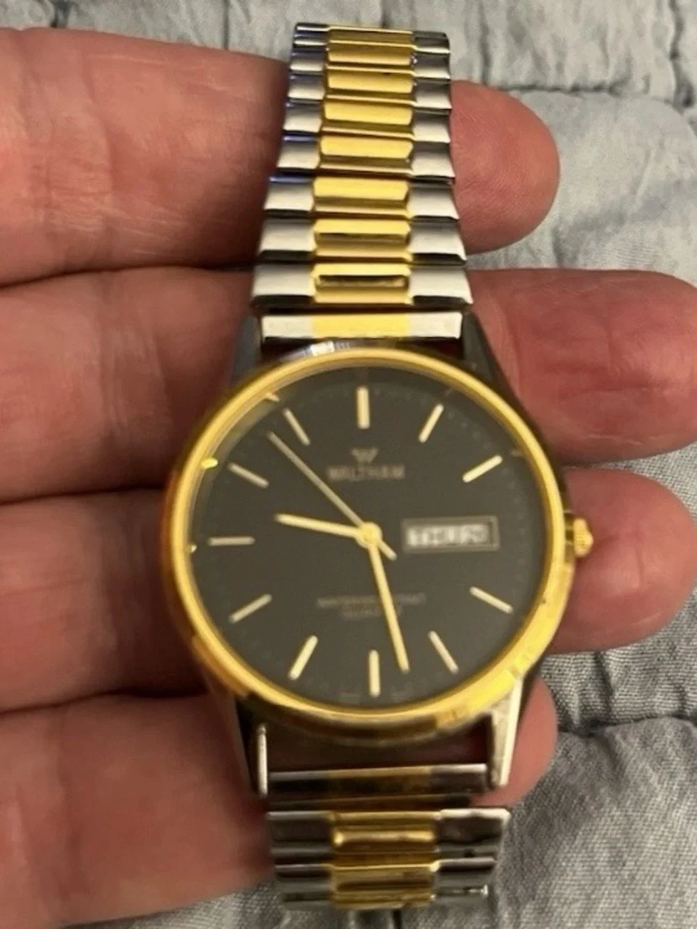 Waltham Vintage Watch: Day Date / Water Resistant Quartz / New Battery